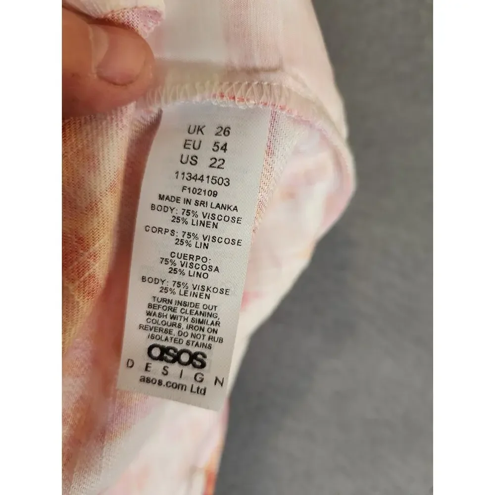 ASOS DESIGN CURVE Floral Print Size 22 Linen Blend Shorts Pockets Pink White NWT